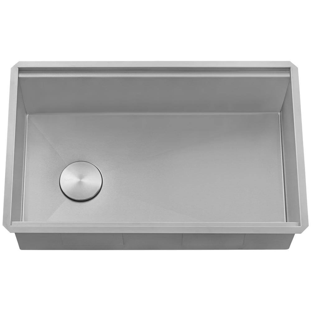 Ruvati Veniso Nova 16 Gauge Stainless Steel 30 in. Single Bowl Undermount Workstation Kitchen Sink Slope Bottom Offset Drain RVH8584