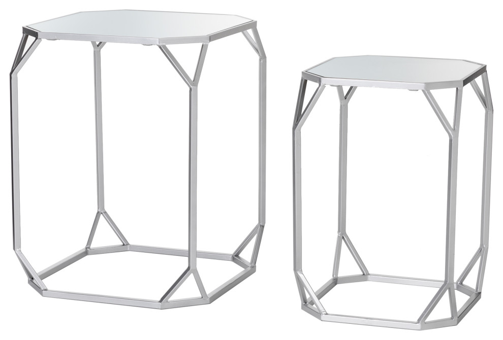 Metal WithGlass Accent Table  Set of 2   Contemporary   Coffee Table Sets   by Glitzhome  Houzz