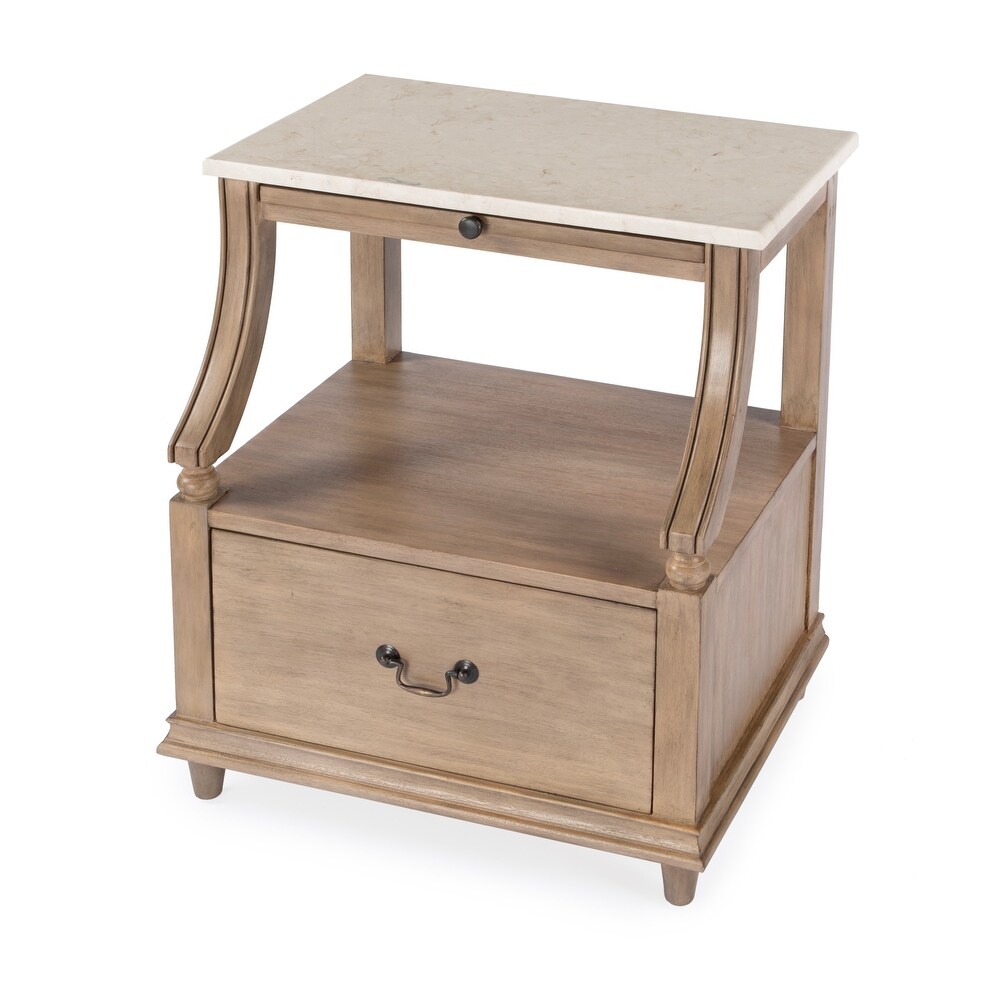 Mabel Genuine Marble and Wood 1 Drawer Nightstand