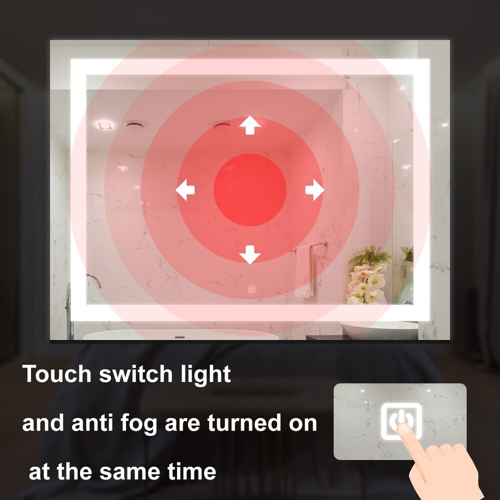 Anti Fog Led Light Bathroom Vanity Mirror with Brightness Adjustment Dimmable Touch Wall Switch Control
