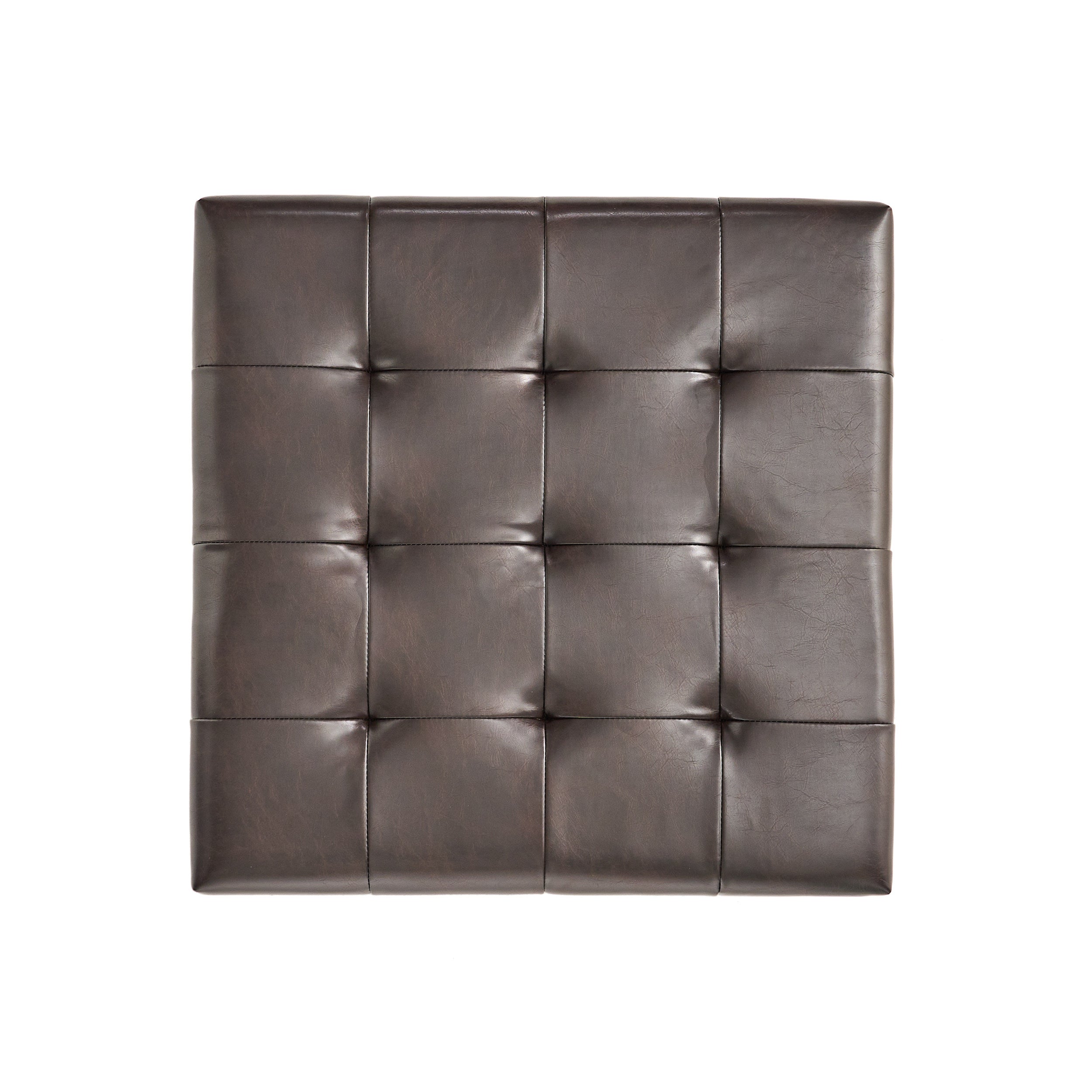 Finn Tufted Brown Leather Square Storage Ottoman Coffee Table