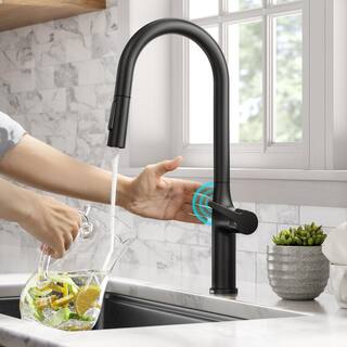 KRAUS Oletto Single Handle Touch Pull Down Sprayer Kitchen Faucet in Matte Black KTF-3101MB