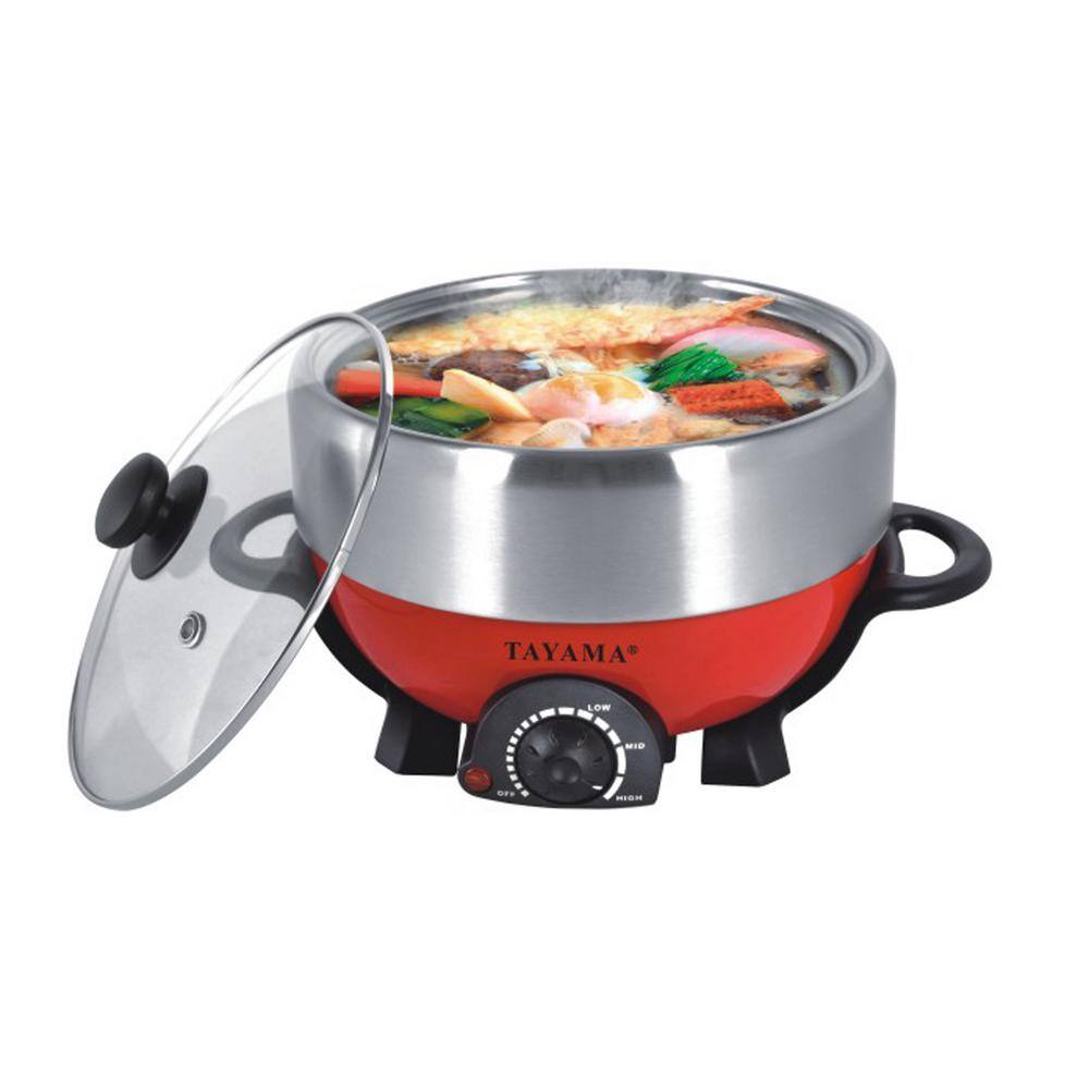 Tayama Shabu 3 qt. Red Electric Multi-Cooker with Stainless Steel Pot Grill TRMC-40RS