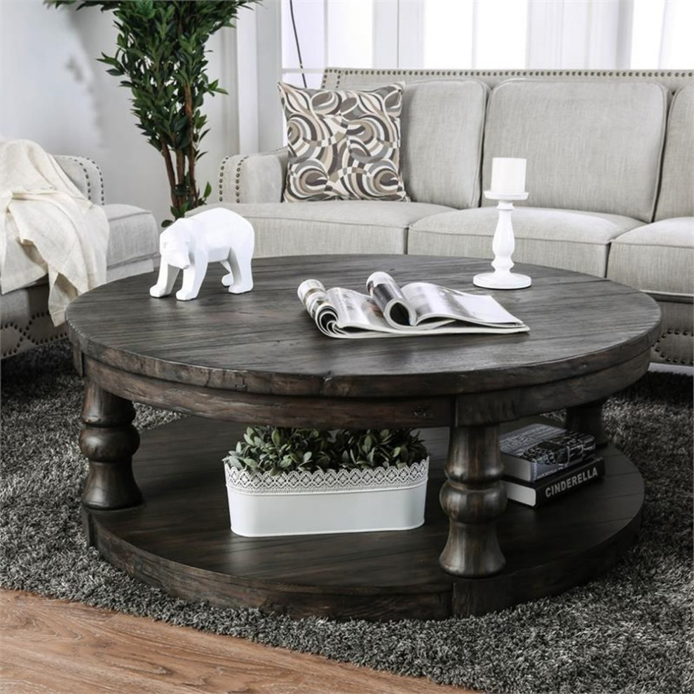 Furniture of America Joss Rustic Wood Round Coffee Table in Antique Gray   Rustic   Coffee Tables   by Homesquare  Houzz