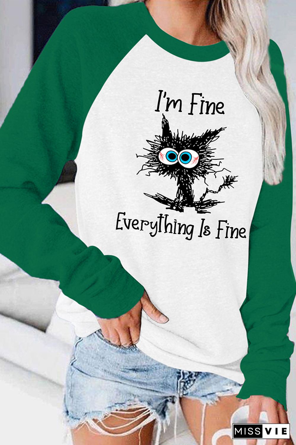 I'm Fine Everything Is Fine Long Sleeve Graphic Tee Wholesale