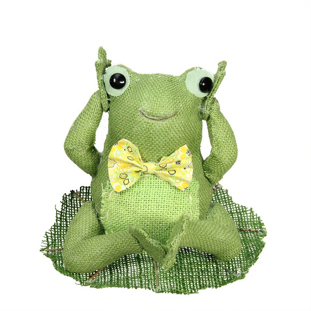 Green Yellow And White Decorative Sitting Frog Spring Table Top Decoration