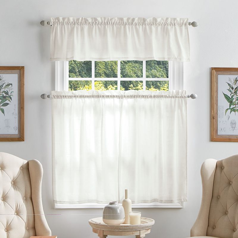 Martha Stewart Bedford Woven Plaid Rod Pocket Top Tier and Valance Window Curtain Panels