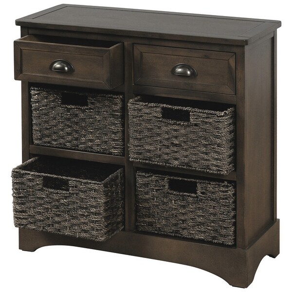 Wicker locker control table， two drawers and four classic rattan baskets