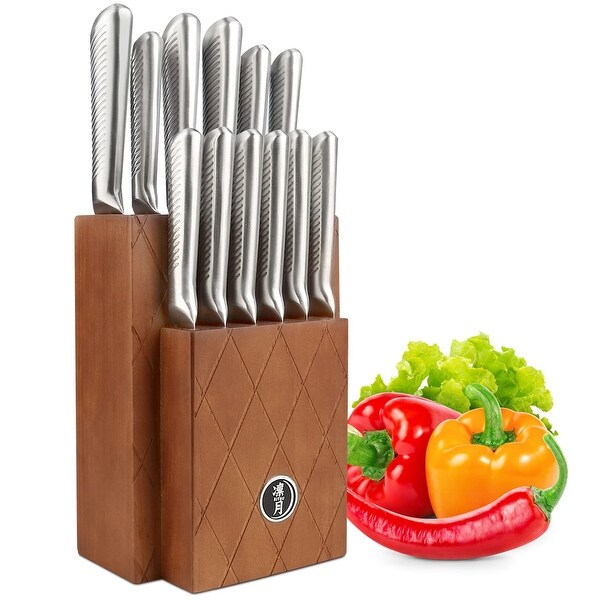 13 Pieces German Steel Knife Set With Block And Steak Knives