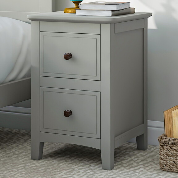 2 Drawers Solid Wood Nightstand End Table in White...