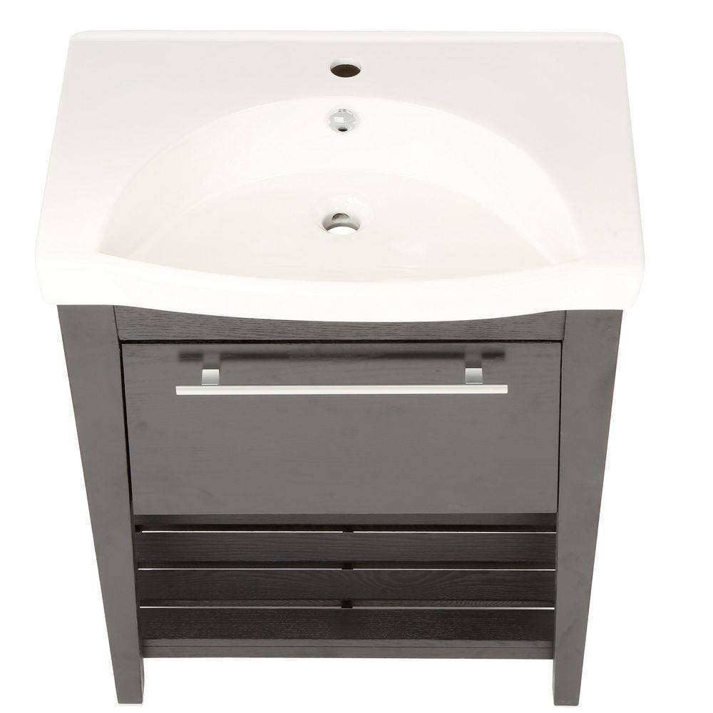 Bellaterra Home Luton 28 in. W x 18 in. D x 36 in. H Single Sink Wood Vanity in Black with Porcelain Vanity Top in White BT4353-B