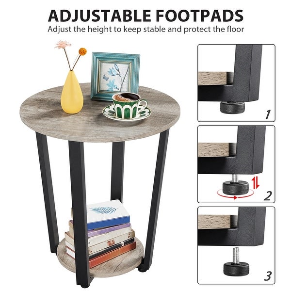 Yaheetech Metal Side Table Round End Table with Storage Rack