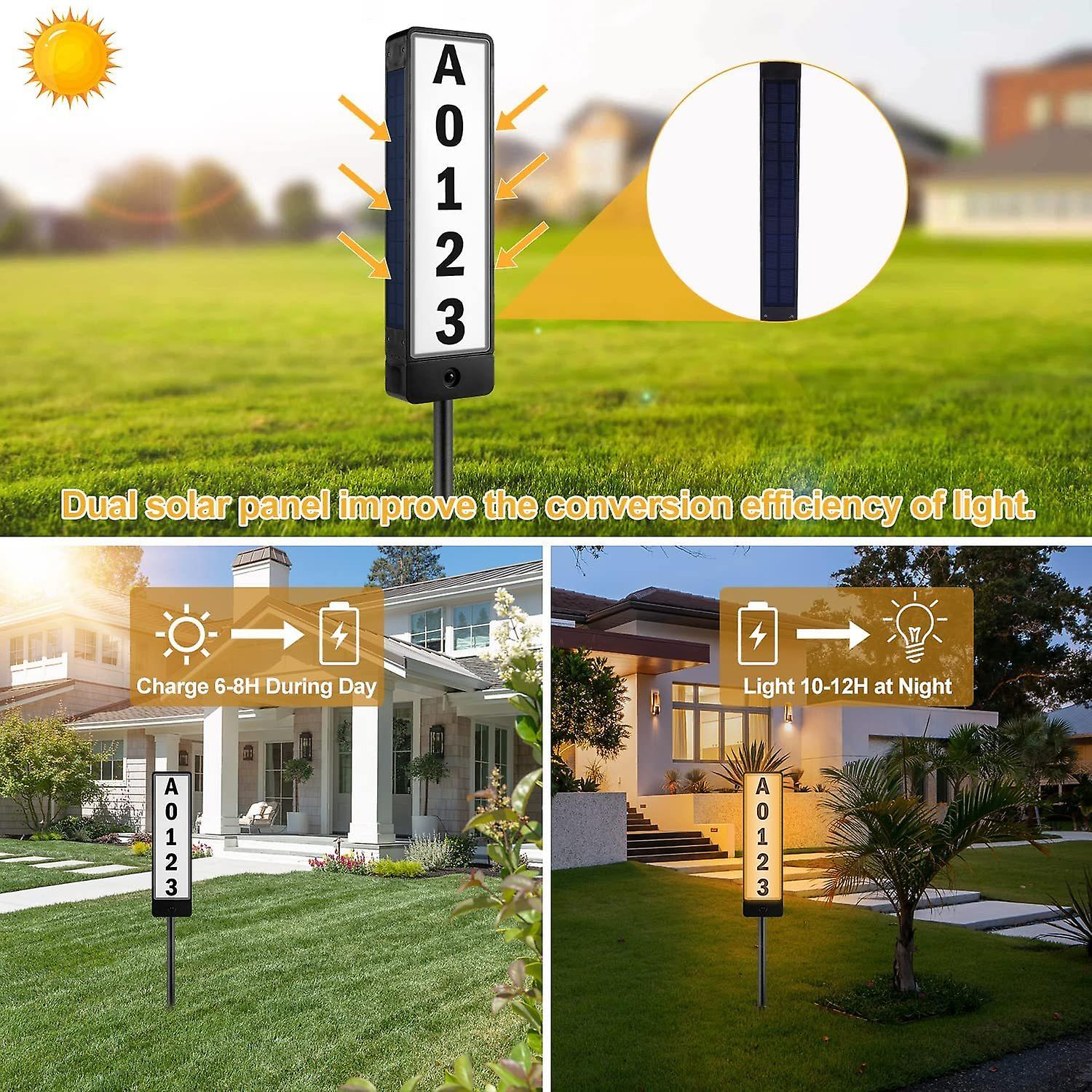 Dexusay Solar Address Sign， Solar House Number Sign For Outside Waterproof， Warm/cool White Lighted House Numbers Led Solar Powered Address Plaques Dr