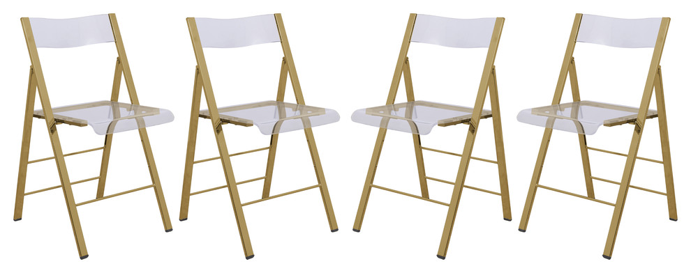 LeisureMod Menno Clear Acrylic Dining Folding Chair With Gold Base  Set of 4   Contemporary   Folding Chairs And Stools   by LeisureMod  Houzz