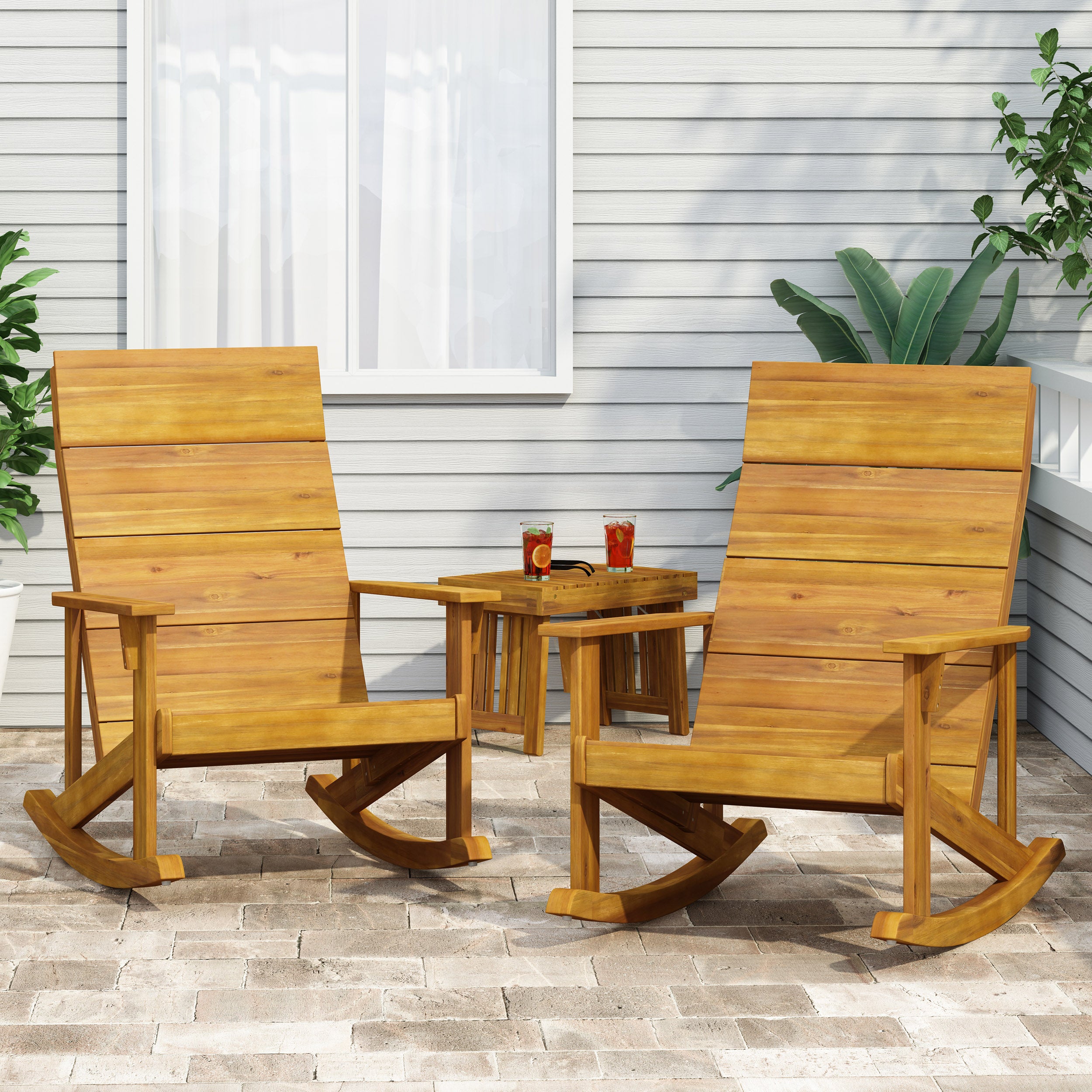 Winder Outdoor Acacia Wood Adirondack Rocking Chair, Set of 2