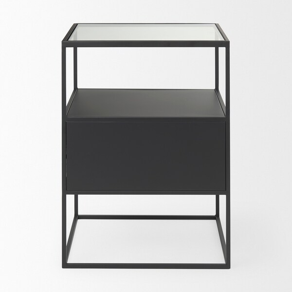 Samson Matte Black Iron w/ Glass Top Side Table - 15.7