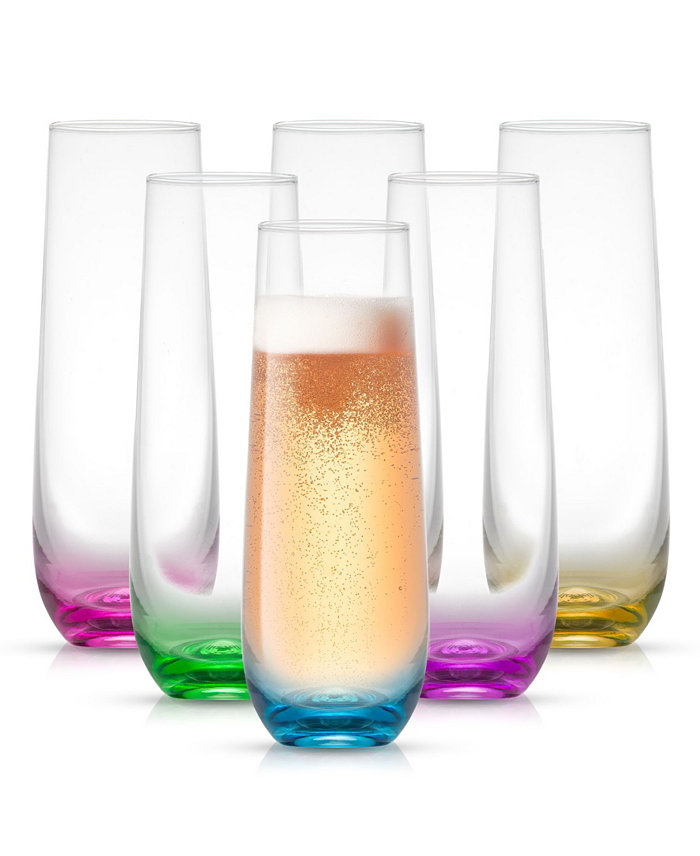 JoyJolt Hue Colored Stemless 9.4 Oz Champagne Flute Glass Set 6 Pieces