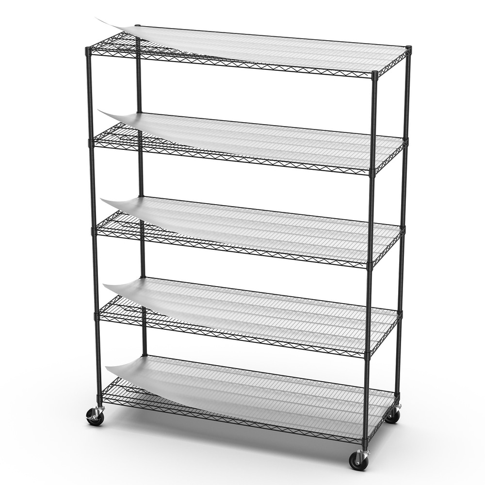 5 Tier 7500lbs Heavy Duty Adjustable Storage Rack Metal Shelf Wire Shelving Unit with Wheels   Shelf Liners 82\