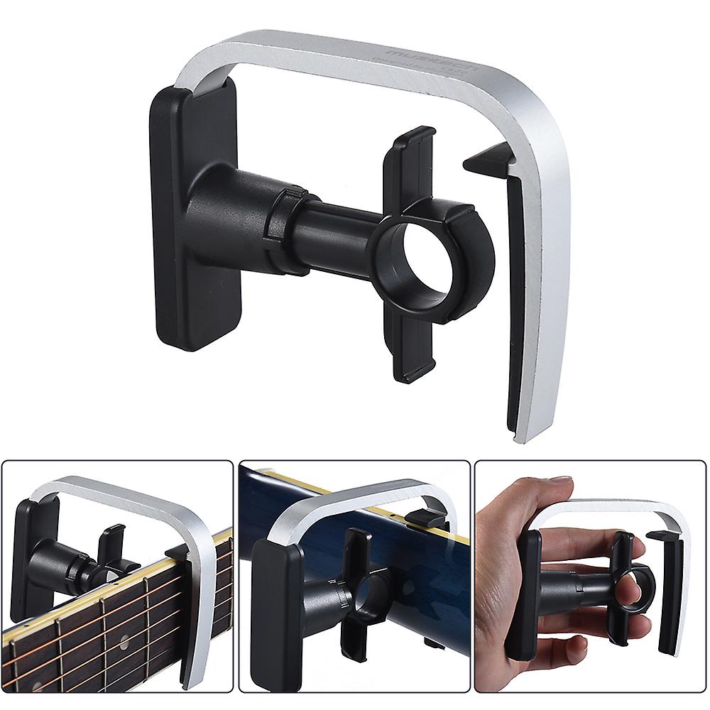 3-finger Version Creative Straight-press Folk Guitar Capo Clamp With 1pc Multi-thickness Guitar Pick Grey