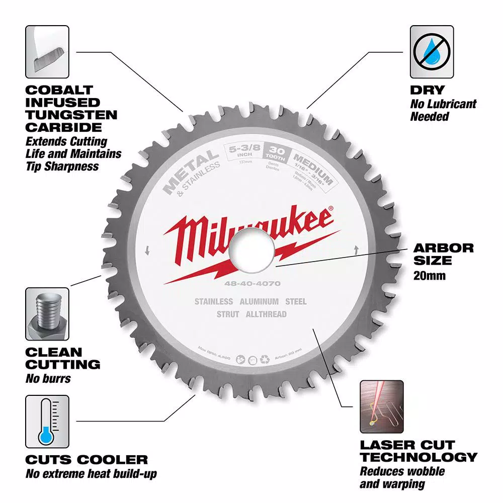 Milwaukee 5-3/8 in. x 30 Teeth Metal and Stainless Cutting Circular Saw Blade and#8211; XDC Depot