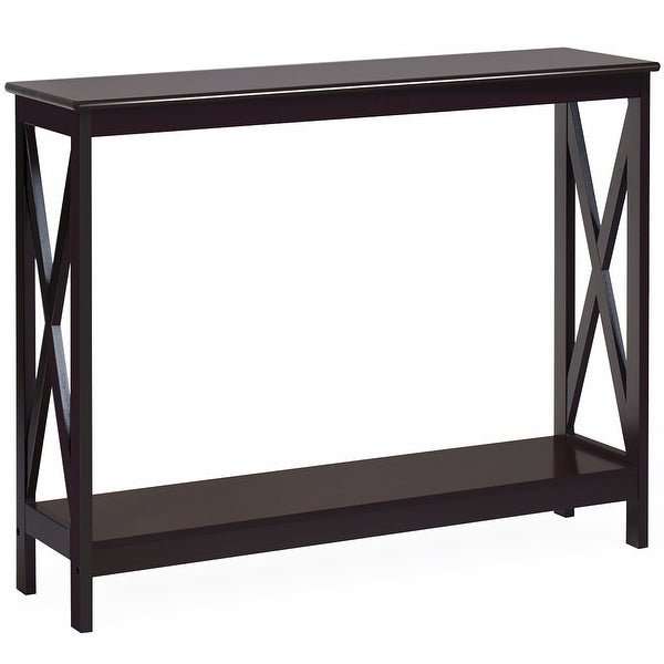 2 Tier Console Table X Design Accent Table with Storage Shelf