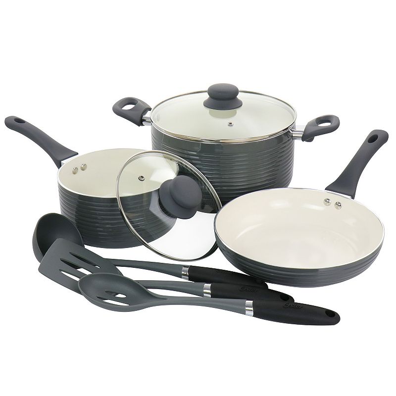 Oster Cocina Ridge Valley 8 Piece Aluminum Nonstick Cookware Set in Grey