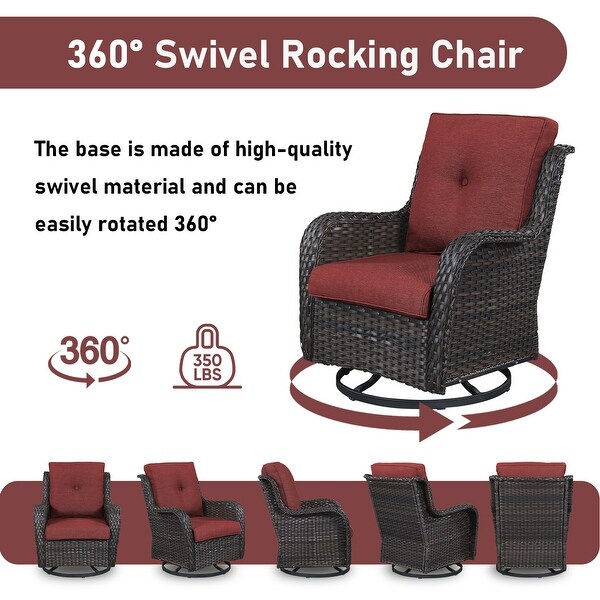 Pocassy PE Wicker Rocking Chair Swivel Chairs Glider Chair