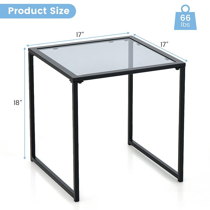 Tempered Glass Side Table With Metal Frame For Indoor And Outdoor