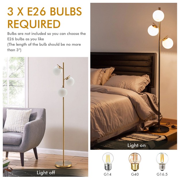 Tangkula Modern 3 globe Freestanding Floor Lamp With Convenient Foot Switch amp 3 E26 Bulb Bases Sturdy Steel Pole Golden