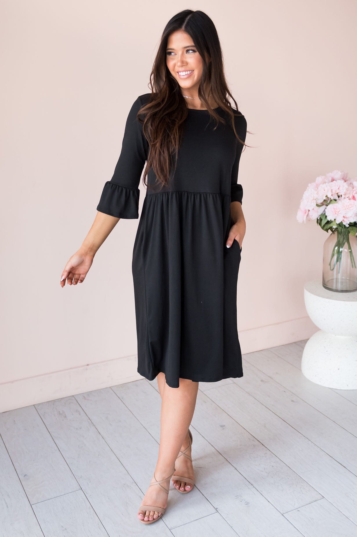 Zadie crew neck dress-black