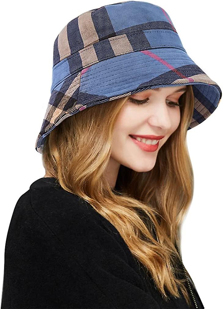 Plaid Tartan Bucket Hats For Women Vintage Rollable Fisherman Sun Cap