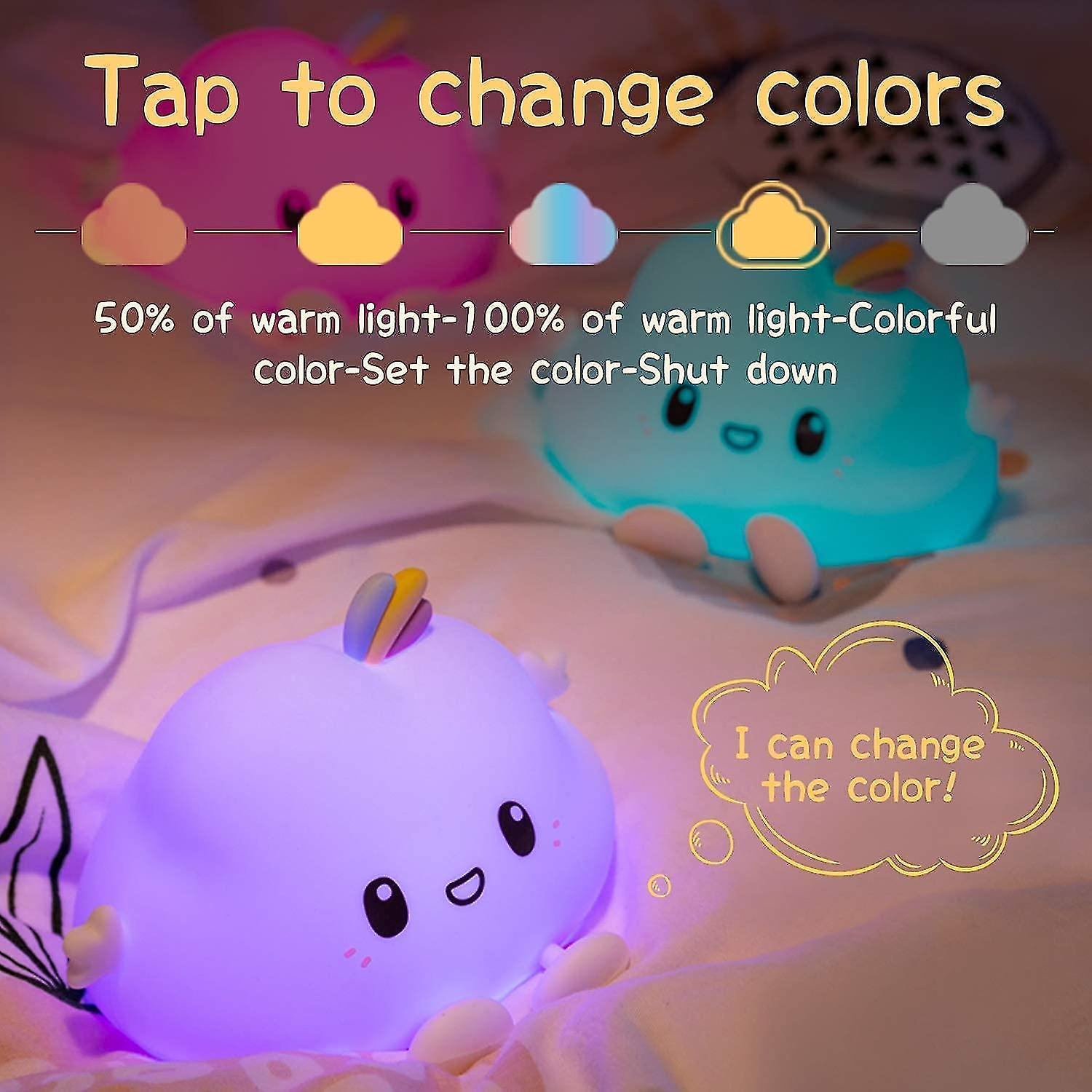 Kids Night Lights For Kids Room， Cute Baby Night Light， Toddler Night Lights， Rechargeable Night Light For Girls， Kawaii Silicone Cloud Night Light