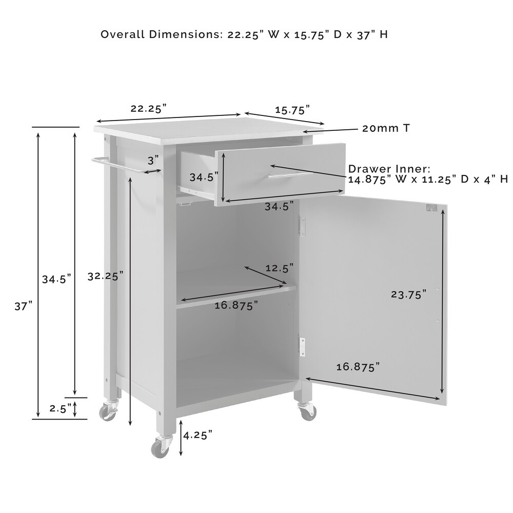 Crosley Savannah White Compact Kitchen Island Cart with Stainless Steel Top   37\