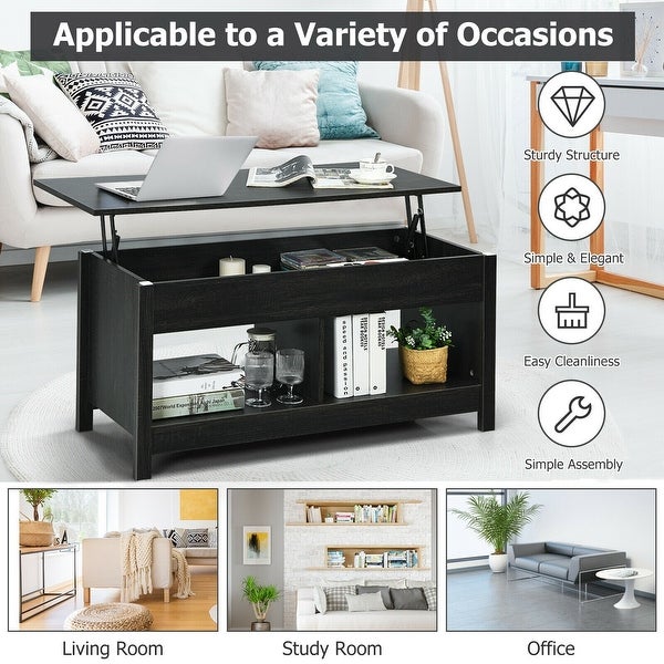 Lift Top Coffee Table with Hidden Storage Compartment and Lower Shelf for Study Room - 43'' x 19'' x 20'' (L x W x H)