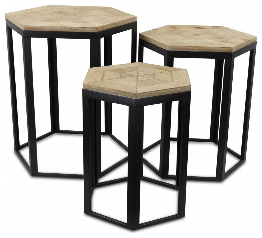 Set of 2 End Table  Nesting Design With Hexagonal Shape  ampHardwood Top  Brown   Modern   Side Tables And End Tables   by Decor Love  Houzz