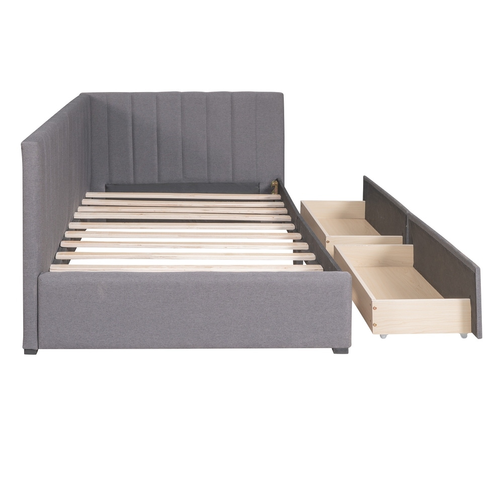 Twin Size Upholstered Daybed with 2 Storage Drawers Twin Size Sofa Bed Frame