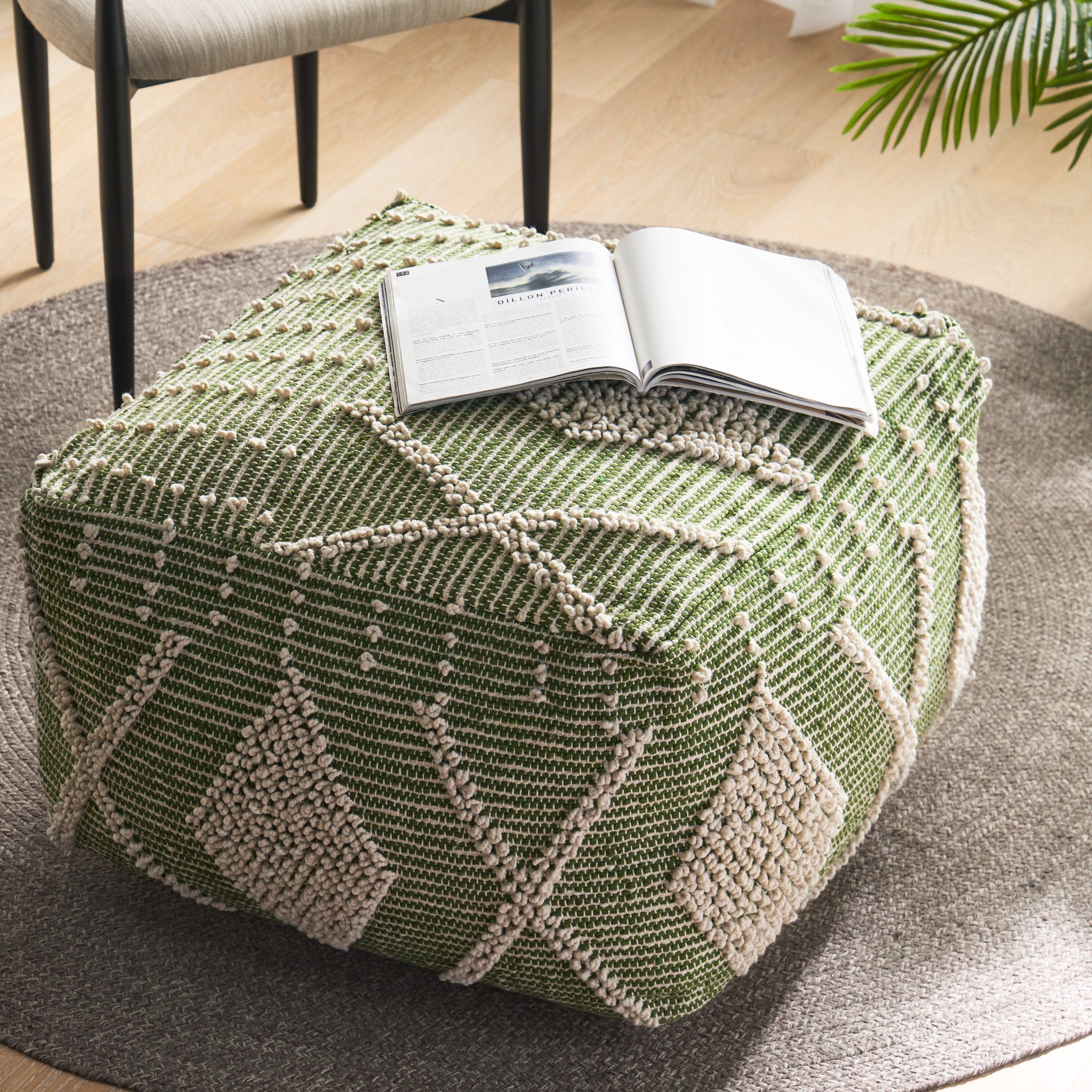 Dereka Contemporary Handcrafted Faux Yarn Pouf