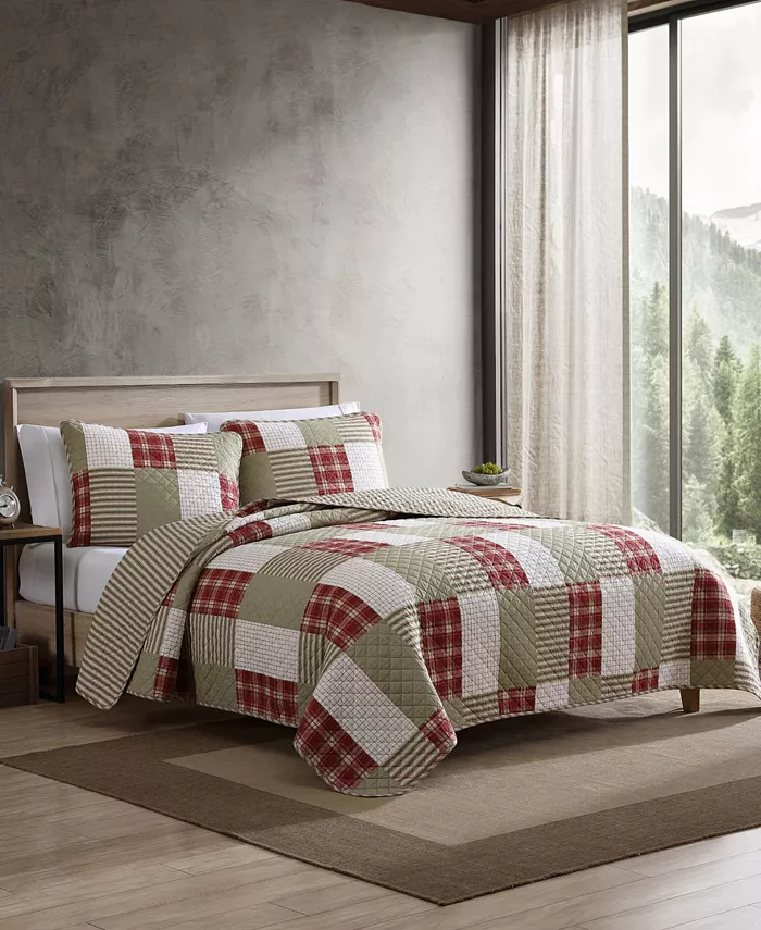 Eddie Bauer Camano Island Plaid Red Reversible 2-Piece Twin Quilt Set