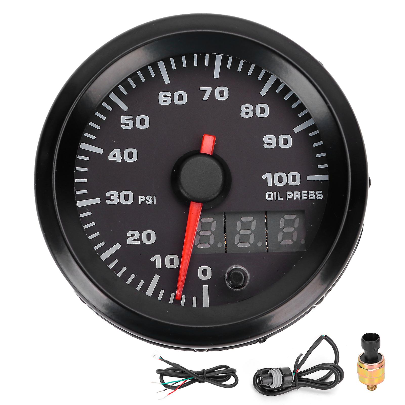 12v 2in Oil Pressure Gauge 0-100psi Meter 7 Colors Led Display With Sensor Universal For Car