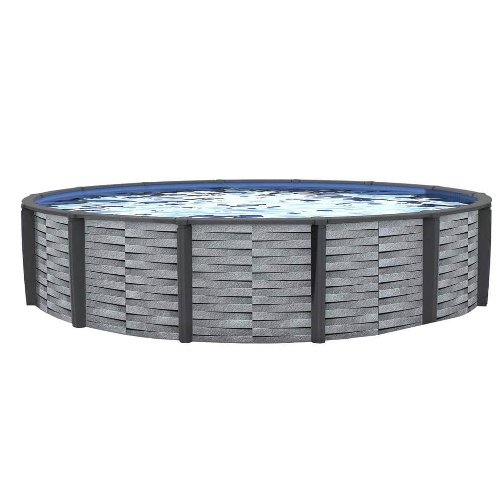 Blue Wave Affinity 24 ft. Round 52 in. D x 7 in. Top Rail Resin Swimming Pool Package NB19834