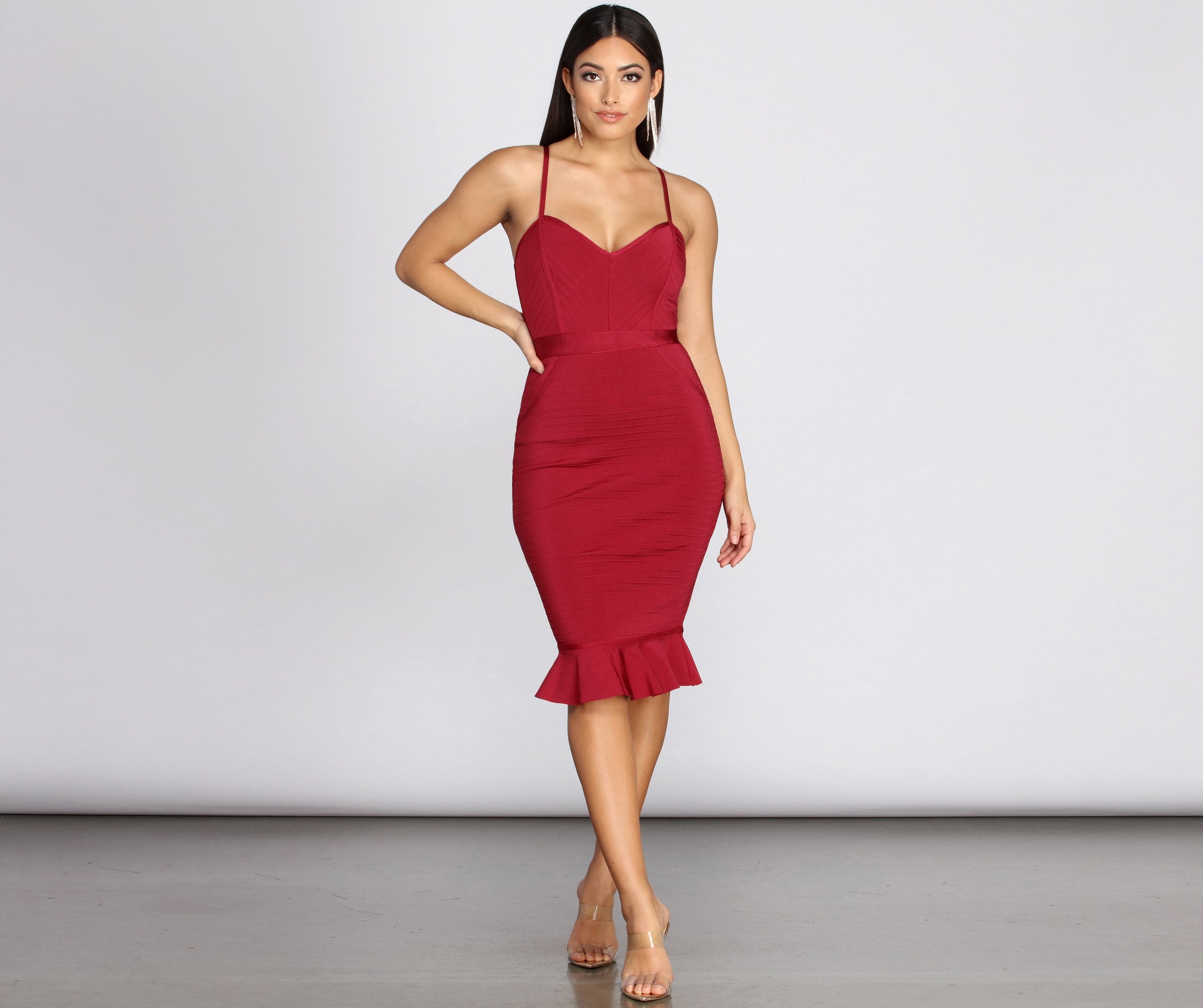 CLEARANCE - Curves Ahead Bandage Midi Dress