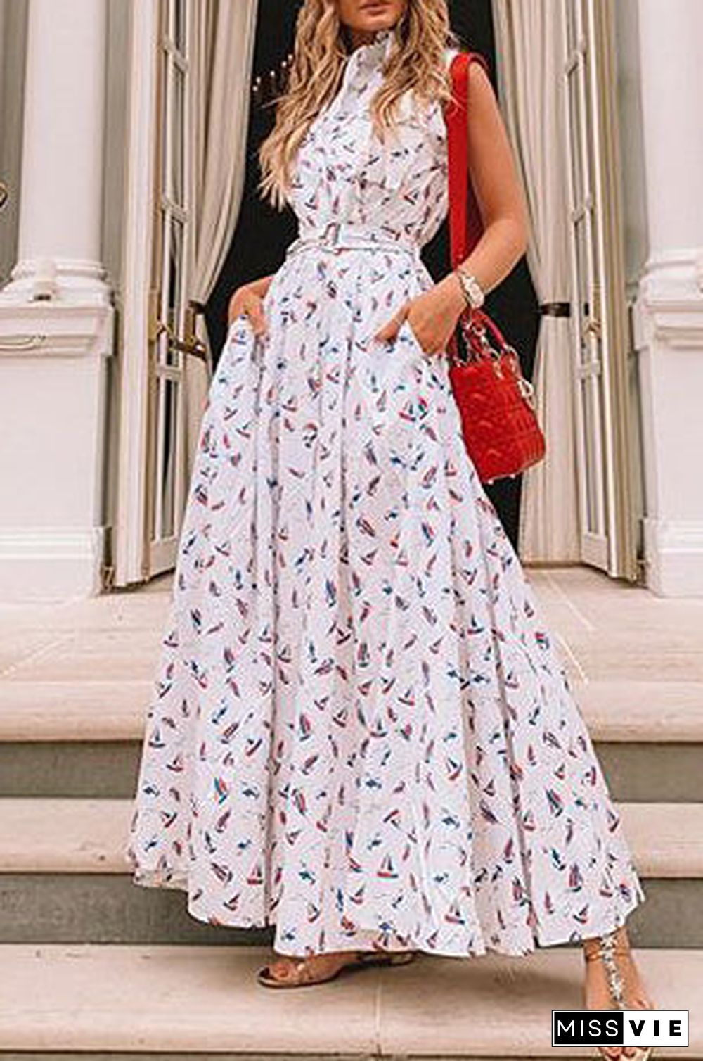 Floral Sleeveless Pockets Maxi Dress