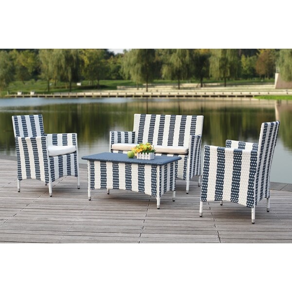 SAFAVIEH Outdoor Living Figueroa Navy/ White Patio Set (4piece)