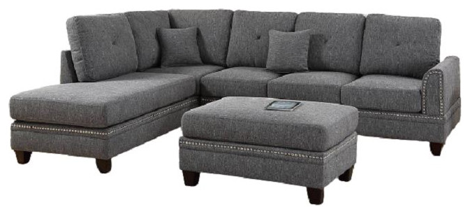 Bosnia 2 Piece Upholstered Cotton Blended Fabric Sectional Sofa Set  Ash Black   Transitional   Sectional Sofas   by Hollywood Decor  Houzz