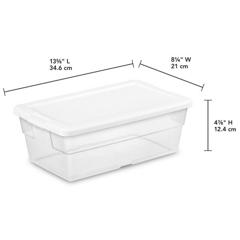 Sterilite 6 Qt. Plastic Storage Container Bin Snap Close White Lid in Clear (12 Pack) 12 X 16428012