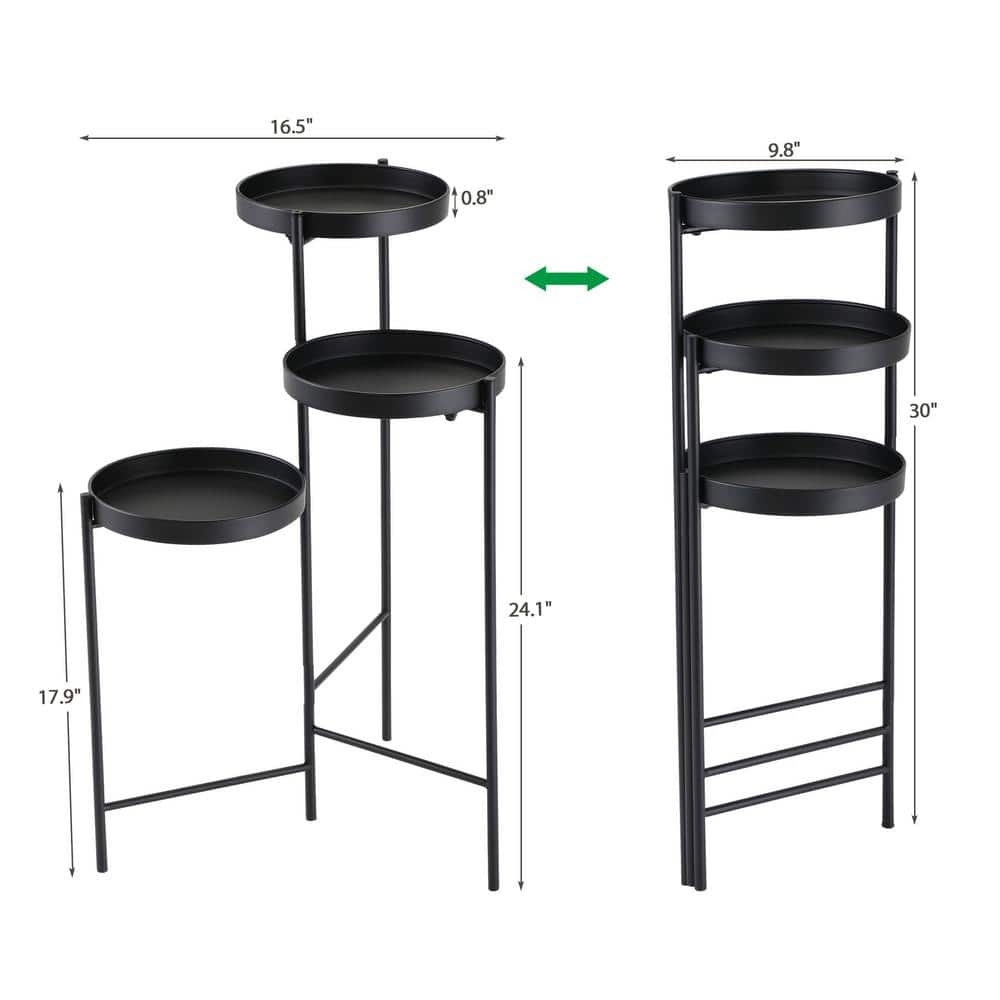 JAXPETY 30 in. Metal Corner Plant Stand in Black IndoorOutdoor (3-Tier) HG61W0938