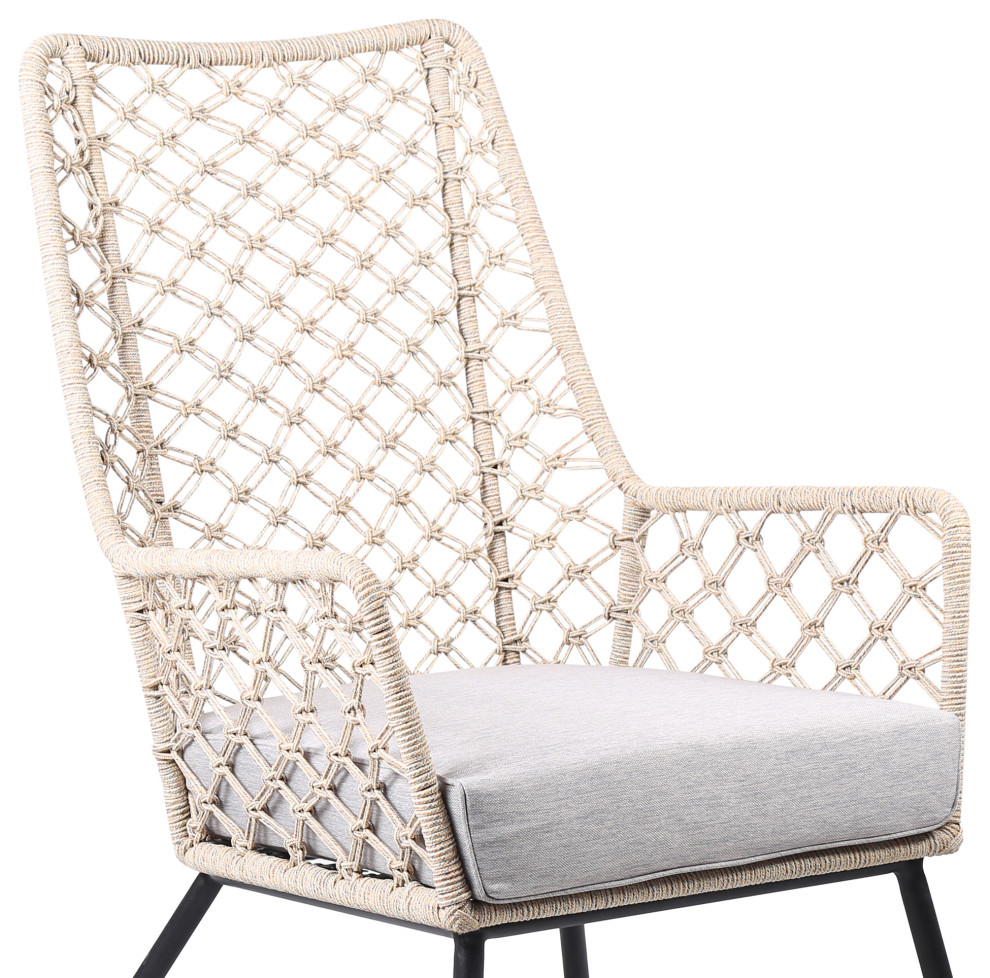 Benzara BM245726 Indoor Outdoor Lounge Chair Intricate Woven Lattice Back  Beige   Beach Style   Outdoor Lounge Chairs   by Uber Bazaar  Houzz