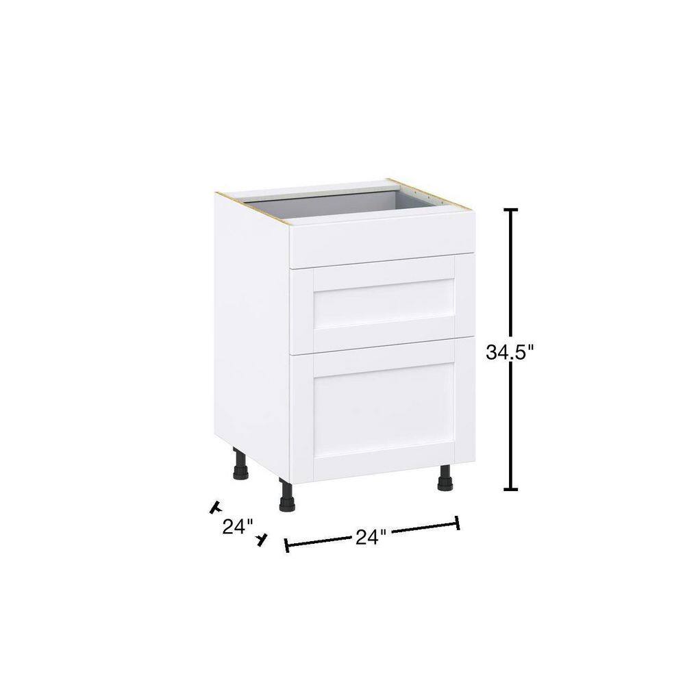 J COLLECTION Mancos Glacier White Shaker Assembled Base Kitchen Cabinet with 3 Drawers (24 in. W x 34.5 in. H x 24 in. D) DSB3D24-MN