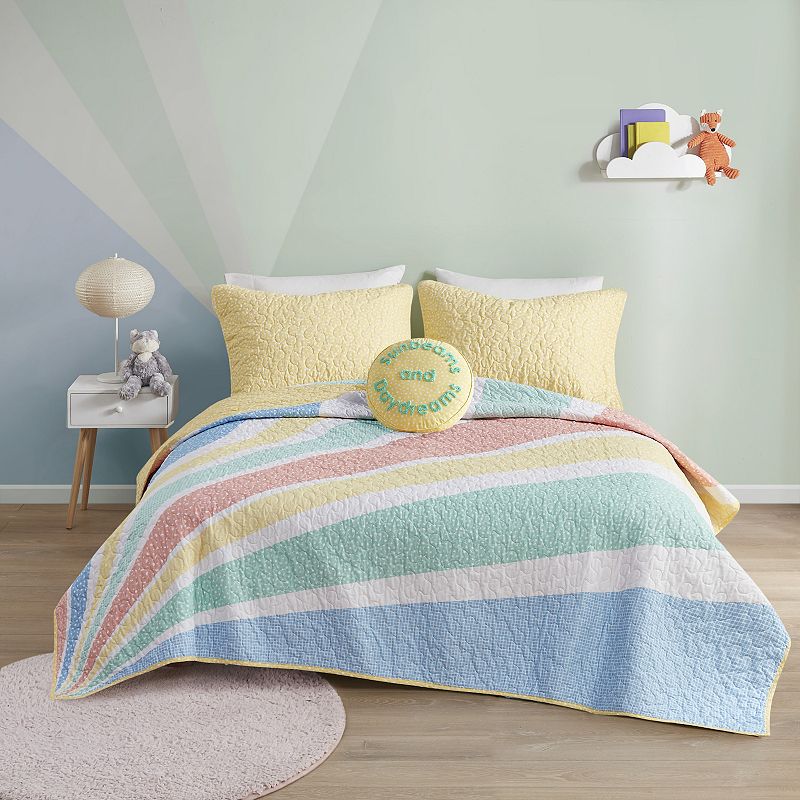 Urban Habitat Kids Jessie Rainbow Sunburst Reversible Cotton Quilt Set with Throw Pillow