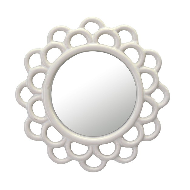 Floral Round Cutout Ceramic Wall Hanging Mirror Ivory Stonebriar Collection